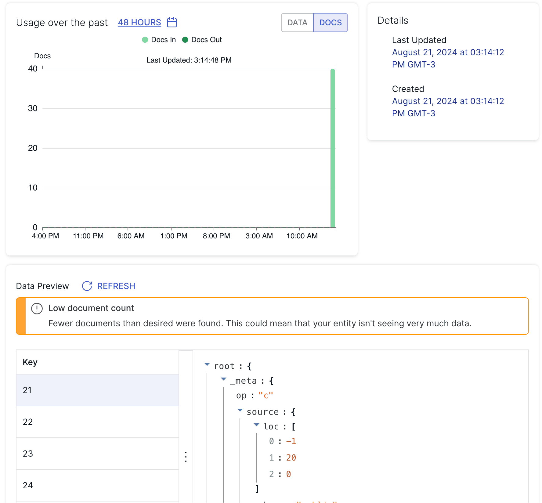 Preview data in Estuary Flow