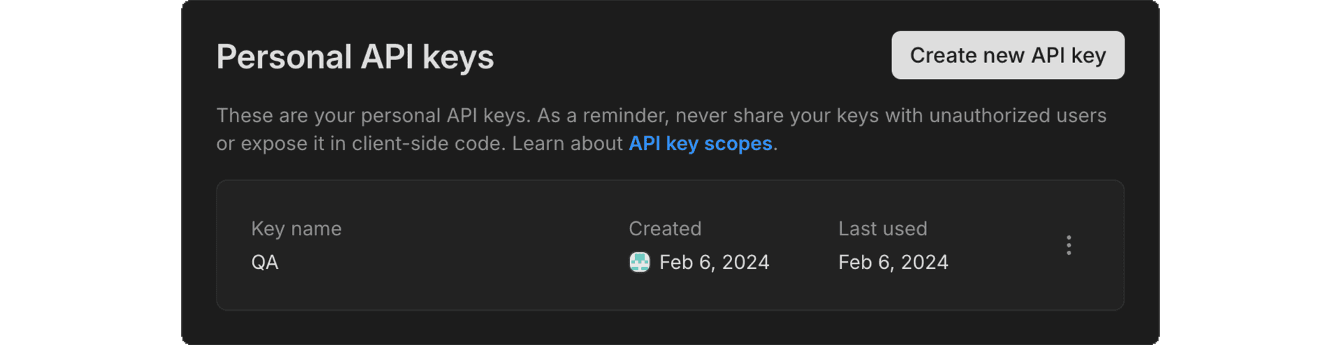 Creating a personal API key in the Neon Console